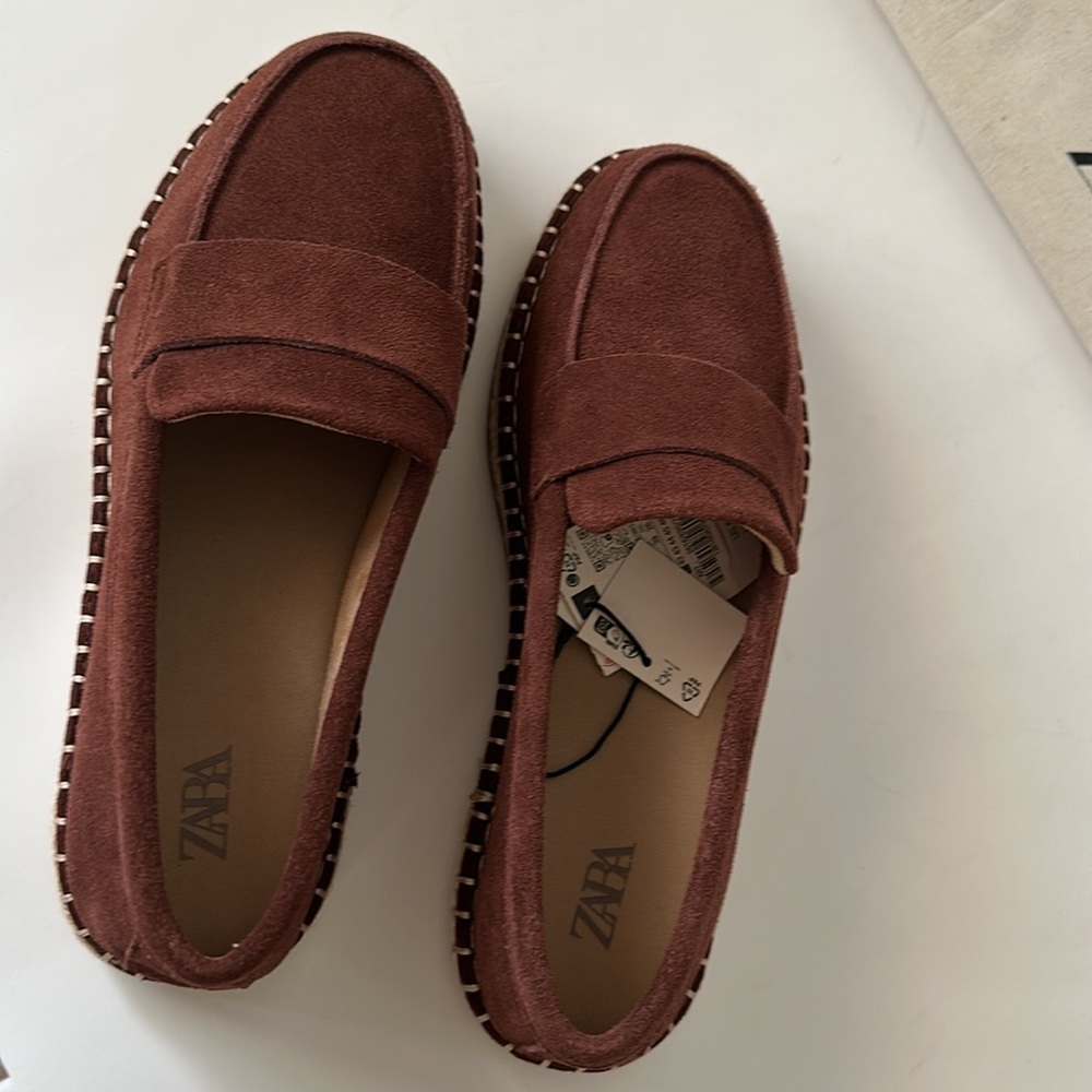 Zara Leather Moccasin Espadrilles  Chestnut Men’s Shoes - Picture 9 of 17